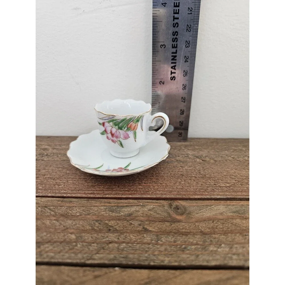 Vintage Miniature Cup And Saucer Floral Design Made In Occupied Japan